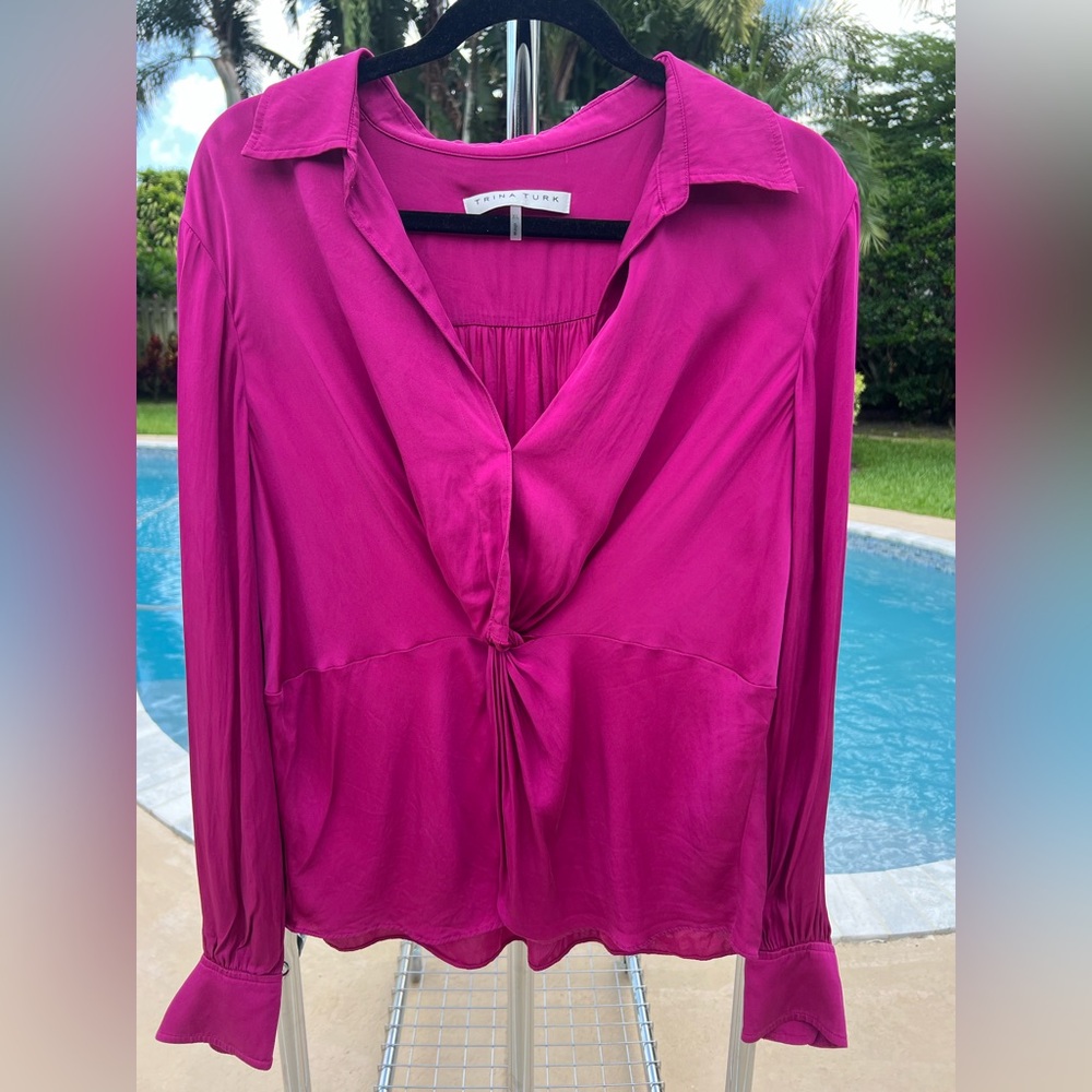 Trina Turk Fuchsia Twist-Front Blouse